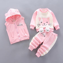 Load image into Gallery viewer, Modern Fashion Cotton Thick Warm Casual Hooded Sweater Cartoon Cute Bear Three-piece Suit For Baby Boy & Girl