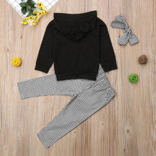Load image into Gallery viewer, 1-6Y Winter Toddler Baby Girls Clothes Sets, Hooded Pullover Black Tops and Ruffles Plaid Pants Headband In Modern New Style