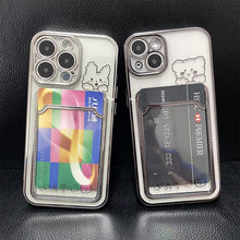 Load image into Gallery viewer, Ultra-light Transparent Photo Card Pocket Wallet Case For iPhone 13 11 12 14 Pro Max XS XR X 8 7 6S Plus Plating Cute Bear Rabbit Soft Phone Cover Cute Case with Card Holder Soft Cover