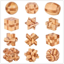 Load image into Gallery viewer, 12 Style Brain Teaser 3D Wooden Interlocking Puzzles Game Toy Bamboo Small Size For Adults Kids