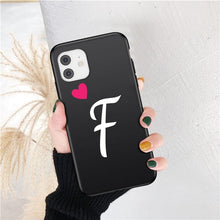 Load image into Gallery viewer, Women Elegant Black Initial Letter A-Z Love Heart Couples Phone Case For iPhone 13 12 Pro Max Mini Luxury Soft Silicone Cover Name Letter Case