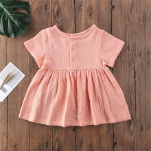 Load image into Gallery viewer, Kids Summer Cotton Linen Dress with Plain Short sleeve Party A-line dress For Small Girls 1-3 Years