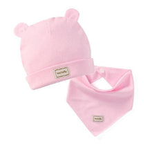 Load image into Gallery viewer, Elastic headscarf double layer cotton baby caps hats with baby bibs set for newborn infant Candy Color