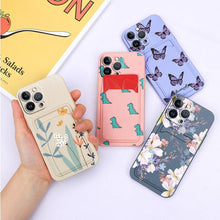 Load image into Gallery viewer, Charming Silicone Soft Anti-Scratch Cases For iPhone 13 Pro Max Case Silicone Wallet Card Holder Cover For iPhone 13 Mini 13ProMax 13Pro Flower Butterfly Beautiful Design Card Holder iPhone Case