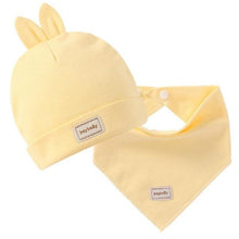 Load image into Gallery viewer, Elastic headscarf double layer cotton baby caps hats with baby bibs set for newborn infant Candy Color