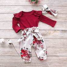 Load image into Gallery viewer, Newborn Baby Girl Clothes Knitting Cotton Long Sleeve Tops Flower Print Long Pants Headband