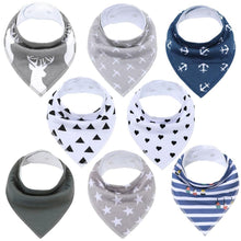 Load image into Gallery viewer, 8PCS/SET Comfortable Colorful 100% Organic Cotton Adjustable Snaps Bandana Saliva Bibs For Baby Boys & Girls Kids