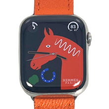 Load image into Gallery viewer, Hermes Apple Watch Series 7 GPS/ Cellular 45 mm - Stainless Steel Case - Orange Faux Leather Watch Band