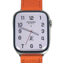 Load image into Gallery viewer, Hermes Apple Watch Series 7 GPS/ Cellular 45 mm - Stainless Steel Case - Orange Faux Leather Watch Band