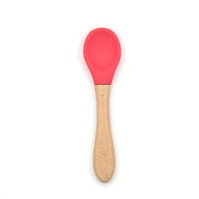 Load image into Gallery viewer, 2PCS Bamboo Training Spoons Organic Soft Baby Feeding Silicone Tip Spoon Scoop Easy Grip Handle Toddlers Infant Gifts For Parents And Baby Boys Or Girls