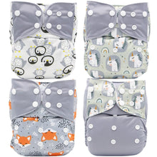 Load image into Gallery viewer, 4PCS Set Diaper Cover Washable Diaper Eco-friendly Ecological Adjustable Baby Nappy Reusable Cloth Diapers In Printed Design For Baby and Kids