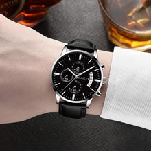 Load image into Gallery viewer, Watches men Fashion Sport Stainless Steel Case Leather Band watch Quartz Business Wristwatch For Men's and Boys