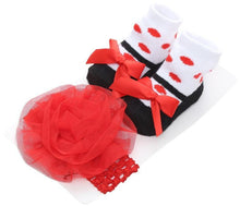 Load image into Gallery viewer, Baby Newborn Solid Color Lace Baby Bowknot Socks & Princess Cute Baby Socks Hair Band Set FOr Girls Baby In Modern Design