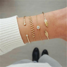 Load image into Gallery viewer, Fashion Bohemia Leaf Round Knot Cuff Bangle Gold Chain Charm Bracelet for Women Simple Geometric Bracelets Luxury Jewelry
