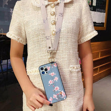 Load image into Gallery viewer, Ultra Luxury Case Cute Flower Design with Ring Kickstand Soft Crossbody Phone Cover for iPhone 13 14 Pro Max Case Fashion Crossbody Shoulder Strap Flower Leaf Phone Holder Cover for iPhone 12 11 X XR XS 7 8 Plus