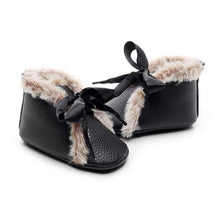Load image into Gallery viewer, Baby PU Boots Winter Anti-slip Warm First Walkers Soft Soled Booties Toddler Bowknot Lace-up Shoes