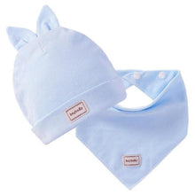Load image into Gallery viewer, Elastic headscarf double layer cotton baby caps hats with baby bibs set for newborn infant Candy Color
