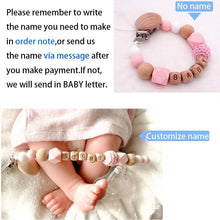 Load image into Gallery viewer, Handmade Personalized Name Silicone Wood Pacifier Clips Safe Teething Chain Baby Teether Clips Holder For Pacifier For Kids