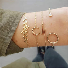 Load image into Gallery viewer, Fashion Bohemia Leaf Round Knot Cuff Bangle Gold Chain Charm Bracelet for Women Simple Geometric Bracelets Luxury Jewelry