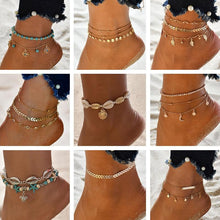 Load image into Gallery viewer, Gold Metal Shell Coconut Tree Female Anklets Barefoot Sandals Foot Summer Double Layers Foot Bracelets Leg Jewelry