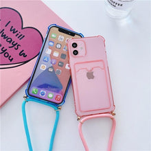 Load image into Gallery viewer, Transparent Wallet Case for iPhone 13 12 11 Pro Xs Max Shockproof Card Crossbody Lanyard Rope Strap Cover Transparent Soft Case Necklace Phone Cover Colorful Case & Adjustable Strap