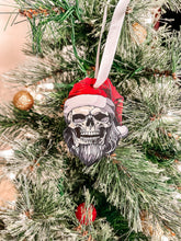 Load image into Gallery viewer, Wood Holiday Skeleton Claus Christmas Ornament