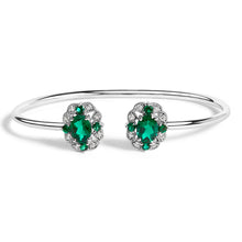 Load image into Gallery viewer, Sterling Silver White Topaz and Green Emerald Floral Bangle Bracelet