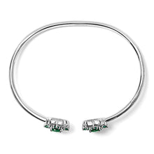 Load image into Gallery viewer, Sterling Silver White Topaz and Green Emerald Floral Bangle Bracelet