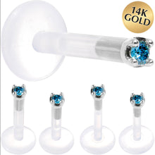 Load image into Gallery viewer, Solid 14K White Gold 1.5mm Genuine Blue Diamond Bioplast Push in Labret
