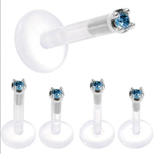 Load image into Gallery viewer, Solid 14K White Gold 1.5mm Genuine Blue Diamond Bioplast Push in Labret