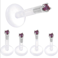 Load image into Gallery viewer, Solid 14K White Gold 1.5mm Genuine Purple Diamond Bioplast Push in Labret