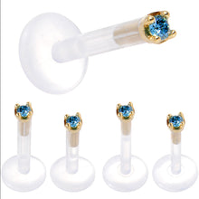 Load image into Gallery viewer, Solid 14K Yellow Gold 1.5mm Genuine Blue Diamond Bioplast Push in Labret