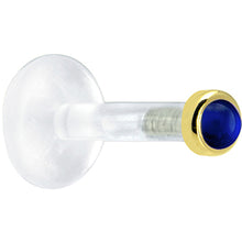 Load image into Gallery viewer, Solid 14K Yellow Gold 2mm Genuine Blue Sapphire Bioplast Push in Labret