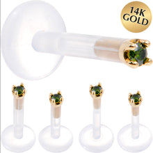 Load image into Gallery viewer, Solid 14K Yellow Gold 1.5mm Genuine Green Diamond Bioplast Push in Labret
