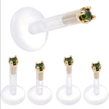 Load image into Gallery viewer, Solid 14K Yellow Gold 1.5mm Genuine Green Diamond Bioplast Push in Labret