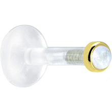 Load image into Gallery viewer, Solid 14K Yellow Gold 2mm Genuine Rainbow Moonstone Bioplast Push in Labret