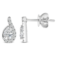 Load image into Gallery viewer, 14K White Gold 5/8 Cttw Lab Grown Diamond Tear Drop Halo Stud Earring