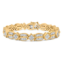 Load image into Gallery viewer, 14K Yellow Gold 8 1/5 Cttw Baguette and Princess-Cut Diamond Geometric Twist Link Bracelet (G-H Color, VS1-VS2 Clarity) - Size 7"