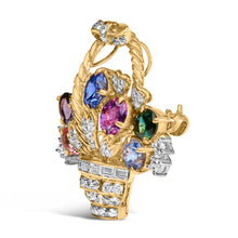 Load image into Gallery viewer, 18K Yellow Gold 1 1/10 Cttw Diamond and Mixed Gemstone Floral Bouquet Pendant and Brooch Pin (G-H Color, VS1-VS2 Clarity)