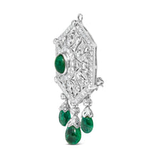 Load image into Gallery viewer, 18K 2 3/4 Cttw Diamond and Emerald Dangle Art Deco Shield Brooch Pin Pendant (G-H Color, VS1-VS2 Clarity) CHAIN NOT INCLUDED