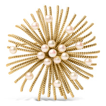 Load image into Gallery viewer, 18K Yellow Gold Cultured Freshwater Pearl Starburst Brooch Pin