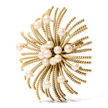 Load image into Gallery viewer, 18K Yellow Gold Cultured Freshwater Pearl Starburst Brooch Pin