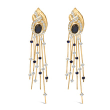Load image into Gallery viewer, 14K Yellow Gold 1.0 Cttw Diamond and Blue Sapphire Chandelier Earrings