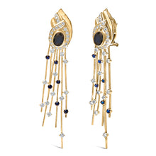 Load image into Gallery viewer, 14K Yellow Gold 1.0 Cttw Diamond and Blue Sapphire Chandelier Earrings