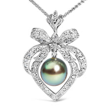 Load image into Gallery viewer, 18K 3/4 Cttw Diamond and 12.5 MM Cultured Black Tahitian Pearl Heart Pendant Necklace (G-H Color, SI1-SI2 Clarity) - 18" Inches