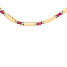 Load image into Gallery viewer, 14K Yellow Gold Red Ruby and 3/8 Cttw Diamond Alternating Link Necklace