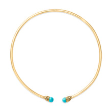 Load image into Gallery viewer, 18K Yellow Gold Sculpted Collar Necklace with Turquoise Cabochon Ends