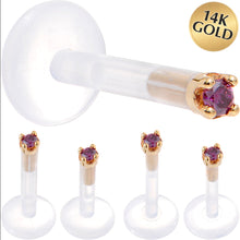 Load image into Gallery viewer, Solid 14K Yellow Gold 1.5mm Genuine Purple Diamond Bioplast Push in Monroe