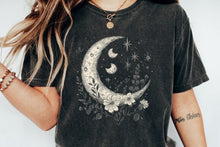 Load image into Gallery viewer, Moons and Stars Boho Flowers Vintage Unisex Bamboo/Cotton Graphic T-Shirt