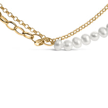 Load image into Gallery viewer, 18K Yellow Gold Vermeil Cultured Pearl Strand Necklace with Rolo and Paperclip Chain